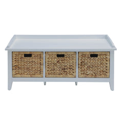 Beige and White Bench with 3-Drawer