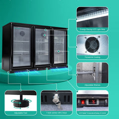 3 Glass Door Swing Glass Door Back Bar Refrigerator – R290 Refrigerant, COPELAND Digital Control, LED Lighting, 50mm Insulation, Low Noise, ETL & DOE Certified