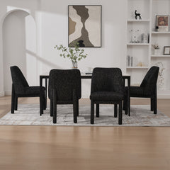 21.46" Wide Modern Minimalist Dining Chair Set Of 4, Chenille Upholstered, Rubberwood Legs, High Curved Backrest, Suitable For Dining Room, Kitchen, Living Room, Bedroom, Apartment, Black/Gray