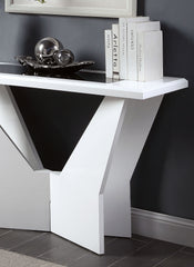 White Finish 1pc Sofa Table Contemporary style High Gloss Top Tempered Glass Geometric Base white