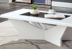 White Finish 1pc Coffee Table Contemporary style high Gloss Top Tempered Glass Geometric Base white