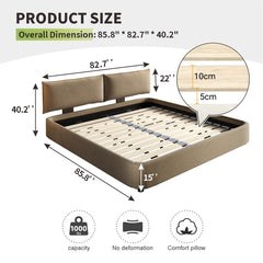 King Size Cloud Bed Frame with Oversized Padded Movable Headboard, Chenille Upholstered Bed with Round Corner,Metal + Solid Wooden Slat Double Support,No Box Spring Needed,Camel