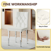 Table and chair set.Modern glass round table: 39 inch diameter, X-shaped silver metal bracket. Paired with 4 WHITE PU dining chairs with ergonomic buckle backrest.Suitable for restaurants, kitchens.