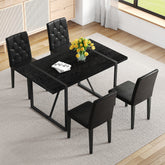 Black Faux Wood Grain MDF Dining Table Set.A minimalist retro rectangular dining table with a black textured top.4-pack black PU dining chairs: ergonomic buckle backrest.Exudes A Sense Of Fashion.