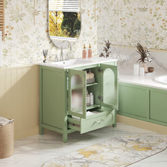 36" Bathroom Cabinet with Waffle Texture Doors, Bathroom Vanity with Four Drawers and Two Soft-Closing Doors, Bathroom Storage with Glass Doors