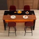 63-inch Modern Kitchen Island Set with 4 Dark Brown Bar Stools - Black Marble Look Surface, LED Lighting & Grill Design for Dining Room, Open Concept Spaces, Lounge(4 Dark Brown Bar Stools)
