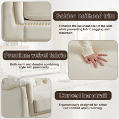 3-Seater + 2-Seater Combination Sofa Chesterfield Classic Rolled Arm Velvet Modern Combination Sofa Suitable for Apartment Living Rooms, Family Living Rooms, and Offices.Beige