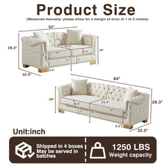 3-Seater + 2-Seater Combination Sofa Chesterfield Classic Rolled Arm Velvet Modern Combination Sofa Suitable for Apartment Living Rooms, Family Living Rooms, and Offices.Beige