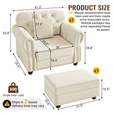 41.3"Upholstered Velvet Sofa with Nailhead Trim and Rolled Armrests,Mid-Century Modern Chesterfield Sofa with Button Tufted,Includes 1 Pillows,Beige/White