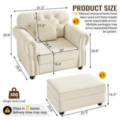 41.3"Upholstered Velvet Sofa with Nailhead Trim and Rolled Armrests,Mid-Century Modern Chesterfield Sofa with Button Tufted,Includes 1 Pillows,Beige/White