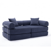 Modular Couch Sofa Bed for Apartment,Convertible Sofa Bed,Fixed-Shape Frame & Removable Armrests,Folding Mattress Couch for Small Spaces ,No Assembly ,Corduroy,Blue