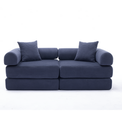Modular Couch Sofa Bed for Apartment,Convertible Sofa Bed,Fixed-Shape Frame & Removable Armrests,Folding Mattress Couch for Small Spaces ,No Assembly ,Corduroy,Blue