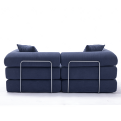 Modular Couch Sofa Bed for Apartment,Convertible Sofa Bed,Fixed-Shape Frame & Removable Armrests,Folding Mattress Couch for Small Spaces ,No Assembly ,Corduroy,Blue