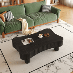 Lift Top Coffee Table for Living Room 42" - Fluted Panel Hidden Storage, Silent Hydraulic Lift, Curved Safety Corners, 5 Min Assembly (27"W x 13-18.9"H, Black)