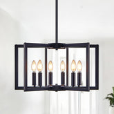 22" Modern Black Geometric 6-Light Chandelier – Industrial Metal Pendant Light Fixture for Living Room, Dining Room, or Kitchen (Bulb Not Included)