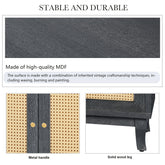 Handcrafted Premium Grain Panels,Rattan Sideboard Buffer Cabinet With 4 Rattan Doors, Modern Storage Cupboard Console Table with Adjustable Shelves for Living Room(Antique Dark Gray)