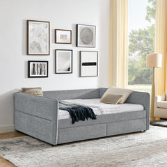 Daybed with Trundle Upholstered Tufted Sofa Bed, with Two Drawers, Queen Size, Boucle Fabric, Grey(88"x65.5"x29.5")