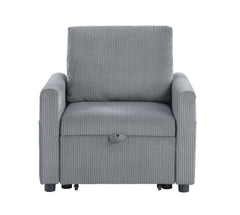 Oswin 32.5"W Gray Corduroy Armchair with Pull-Out Chaise and Side Pocket