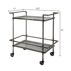 30.7x17.1x34.6" Percy Galvanized Metal Bar Cart in Gray & Black