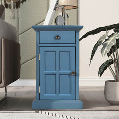 U-Can Classic Vintage Livingroom End Table Side Table with USB Ports and One Multifunctional Drawer with cup holders, Antique Navy (Old SKU: WF296294AAM)