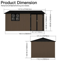Metal garden sheds 12ftx10ft outdoor storage sheds brown with window