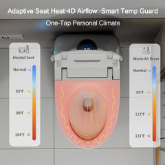 Smart Toilet Bidet Combo with Foot Sensor Open Cover/Seat, Self-Cleaning Nozzle, LED Display, Three Level Heated Seat/Airflow, Night Light, Knob Control, Soft Close, Auto Flush, with Remote Control