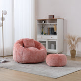 UNITED WE WIN Modern Bean Bag Chairs, Comfy Round Chair for Adults with Ottoman, Leisure Single Sofa Reading Chair with Pillow for Living Room, Bedroom, Apartment