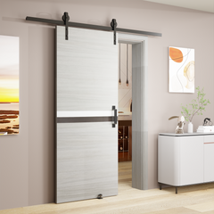 CRAZY ELF 24" x 80" Melamine Integrated Door Slab + 6.6FT Sliding Track Kit + Adjustable Floor Guider + Pull Handle, Modern Interior Door panel, Protected By 2mm Thick Melamine Layer, Moisture-proof