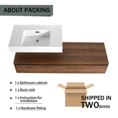 60 inch Wall-Mounted Bathroom Vanity with Resin Sink,Soft Close Drawer,Float Mounting Design