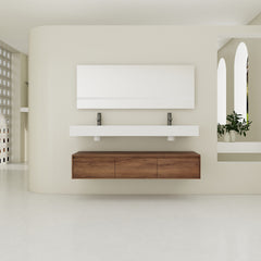 60 inch Wall-Mounted Bathroom Vanity with Resin Sink,Soft Close Drawer,Float Mounting Design