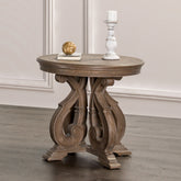 Traditional Style 1pc Round End Table Curved Scroll Legs Carved Design Solid Wood Structure Oak Finish