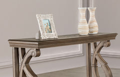 Traditional Style Sofa Table Solid Wood Structure Curved Scroll Legs With Carved Design Weather Oak Finish