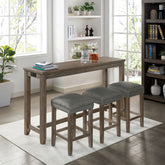 Transitional Style 4pc Dining Table Set 1x Table 3x Stool Padded Seat Nailhead Trim USB Port Wire Brushed Gray And Gray Finish