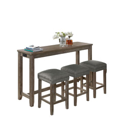 Transitional Style 4pc Dining Table Set 1x Table 3x Stool Padded Seat Nailhead Trim USB Port Wire Brushed Gray And Gray Finish