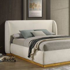 1pc Eastern King Size Bed White Boucle Upholstered Wingback Headboard Bedroom Furniture Contemporary