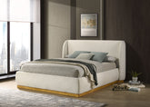 1pc Eastern King Size Bed White Boucle Upholstered Wingback Headboard Bedroom Furniture Contemporary