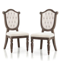 Rustic Style 2pc Side Chair Diamond Tufted Chair Back Fluted Front Legs Weather Oak And Beige Finish Dining Room