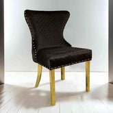 Glam Style 2pc Side Chair Gold Square Legs Diamond Pattern Nailhead Trim Black Finish Dining Room