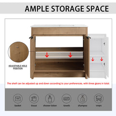 48 Inch Freestanding Bathroom Vanity with Ceramic Sink and Storage Cabinets, Soft Closing Door, 02436IMO+0312 Combination Cabinet, KD-Package