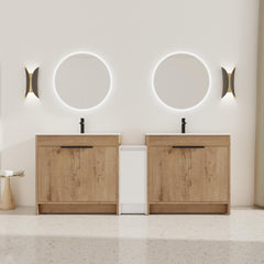 84 Inch Freestanding Bathroom Vanity with Ceramic Sink and Storage Cabinets, Soft Closing Door, 02436IMO*2+0312 Combination Cabinet, KD-Package