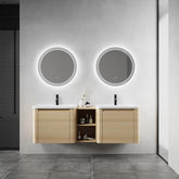 60'' Wall-Mounted Bathroom Vanity with White Ceramic Sink and Storage Shelves & 2-Soft-Close Door, KD-Packing, Plywood, American White Oak