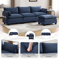 UNITED WE WIN Oversized Modular Sectional Sofa with Movable Ottoman, 102 Inch 4 Seat Modern Corduroy Sofa Set, Convertible L Shaped Couch for Living Room and Office