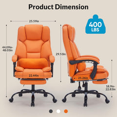 Office Chair with Foot Rest, Executive Office Chair with Arms, Reclining Computer Chair with Wheels and Lumbar Support, PU Leather Comfy Swivel Chair for Home Office