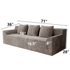 71" 3Setaser Sofa,Corduroy Fabric,Deep Seat Couches,Comfy Loveseat Sofa,No Assembly,1pcs for Living room, Bedroom,Conference room ,Apartment