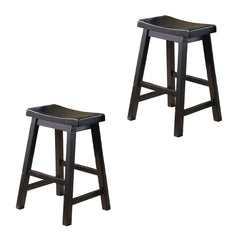 Wooden 24" Counter Height Stool with Saddle Seat, Black, Set of 2