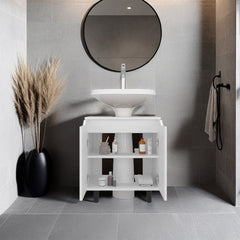 Under Sink Storage 24.8" H, 2 Doors, 2 Shelves, 4 Legs, White - Bathroom
