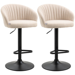 HOMCOM Adjustable Swivel Bar Stools Set of 2, Linen Touch Fabric, Beige