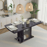 47.24"-63"Modern Rectangle Dining Table, Stretchable, with Printed Black Marble Table Top+Storage Cabinet Table Leg with Metal Base