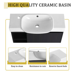 30'' Freestanding Bathroom Vanity with White Ceramic Sink & Soft-Close Door, Dark Oak, Plywood, KD-Packing