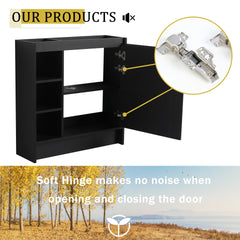 30'' Freestanding Bathroom Vanity with White Ceramic Sink & Soft-Close Door, Dark Oak, Plywood, KD-Packing